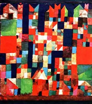 City Picture with Red and Green Accents Oil Painting by Paul Klee