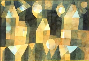 Three Houses and a Bridge Oil Painting by Paul Klee